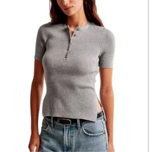 Abercrombie & Fitch Ribbed Knit Henley Sweater Top